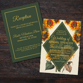 Invitación Boda de girasol Bosque Verde y Rústica del Oro