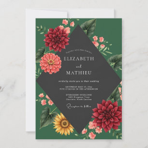 Invitación Boda de Girasol Dahlia Carmesí