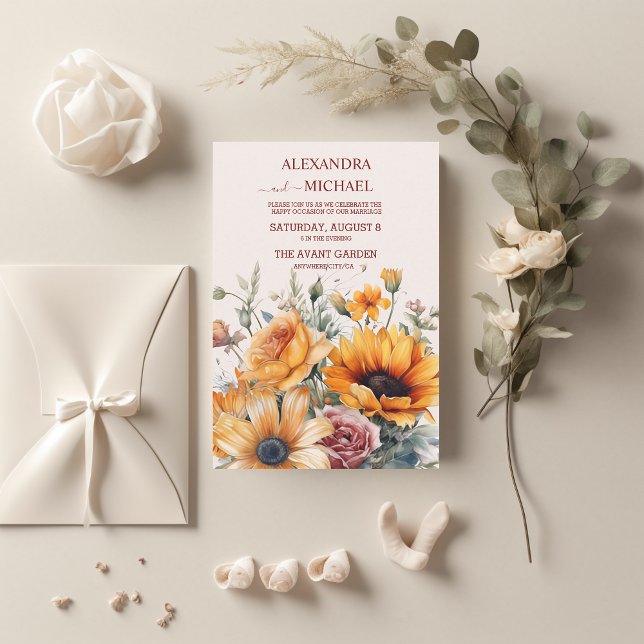 Invitación Boda de girasol de acuarela rusa (Subido por el creador)
