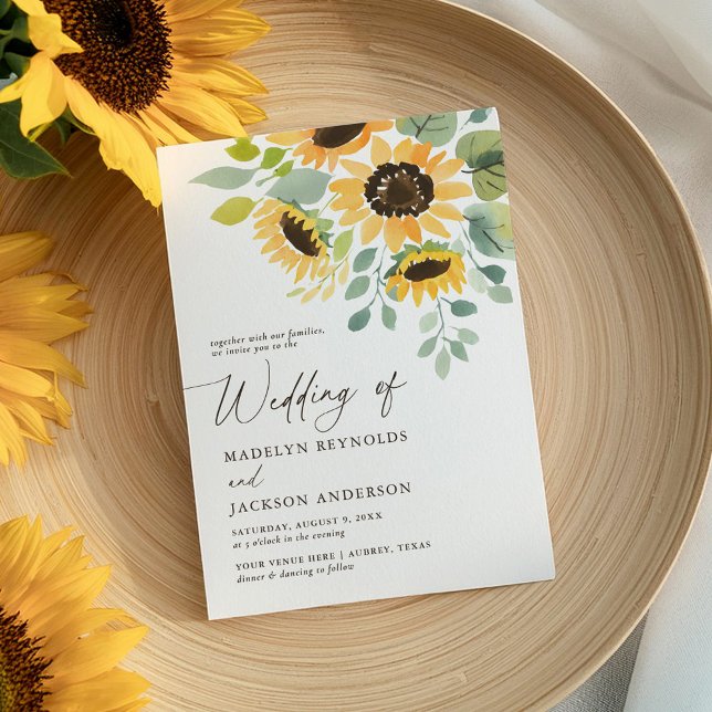 Invitación Boda de girasol de acuarela rusa (Subido por el creador)