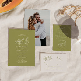 Invitación Boda de girasol de calabaza verde oliva de otoño F