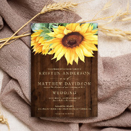 Invitación Boda de girasol de color de agua de madera rústica