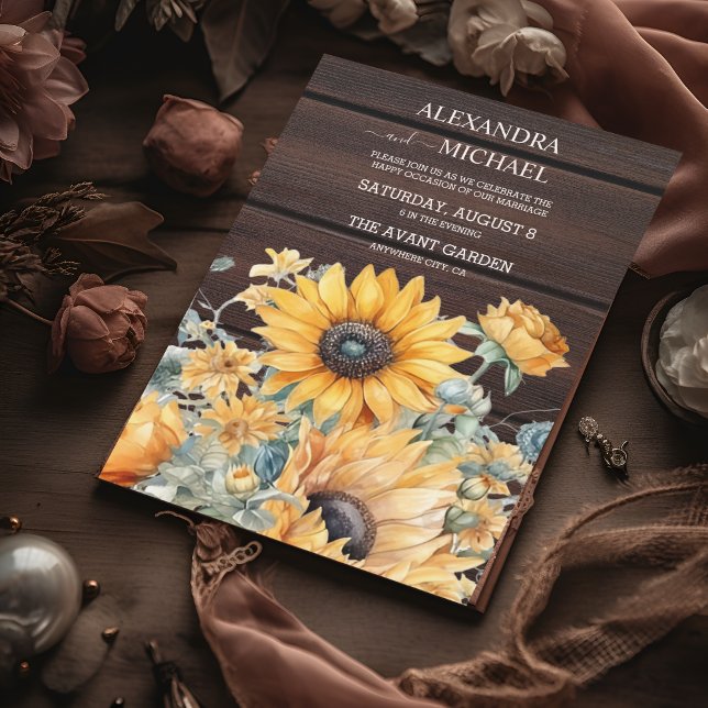 Invitación Boda de girasol de color de agua otoño (Subido por el creador)
