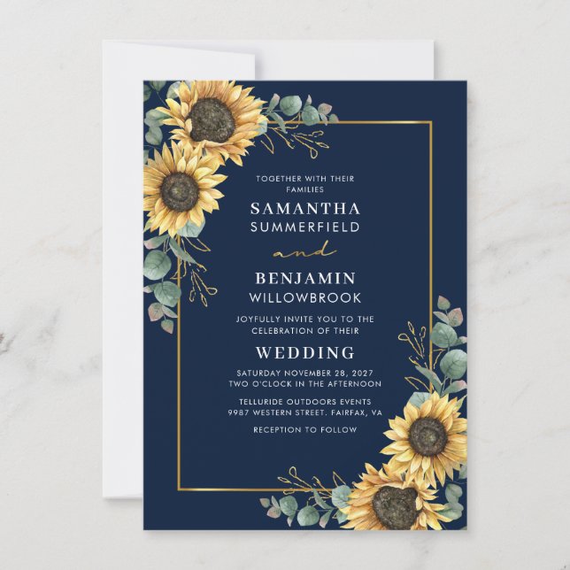 Invitación Boda de girasol de eucalipto con acuarela (Anverso)