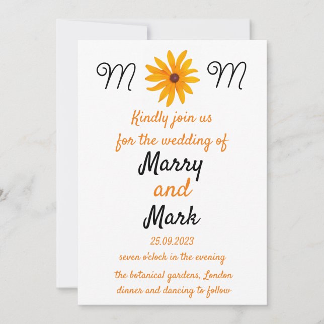 Invitación Boda de girasol de flores amarillas (Anverso)