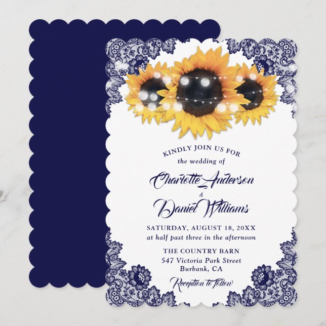 Invitación Boda de girasol de la armada de la Moda rusa (Anverso / Reverso)