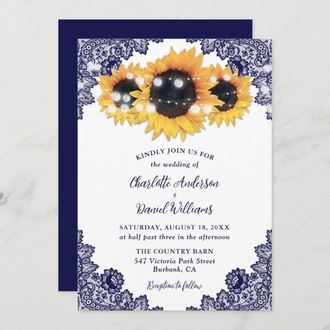 Invitación Boda de girasol de la armada de la Moda rusa (Anverso / Reverso)