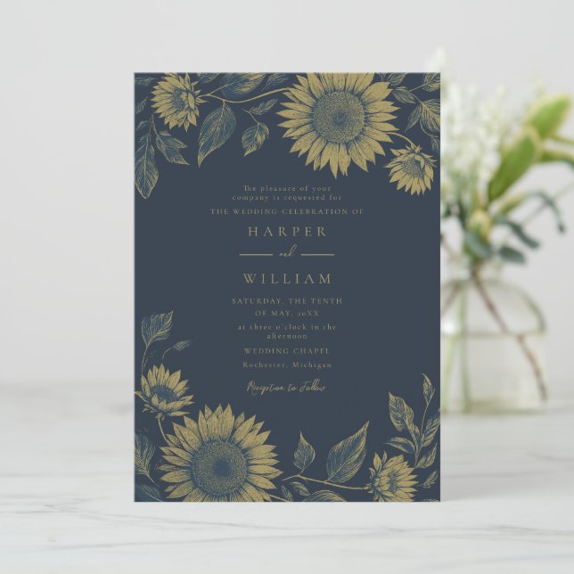Invitación Boda de girasol de la marina (Anverso de pie)