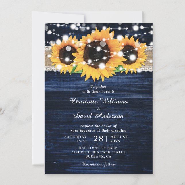 Invitación Boda de girasol de mariscos azules de la marina (Anverso)
