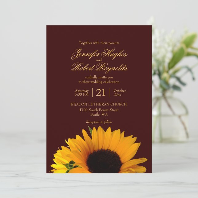 Invitación Boda de girasol de otoño rústico presupuestado (Anverso de pie)