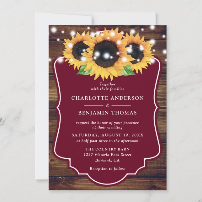 Invitación Boda de girasol de rusia madura (Anverso)