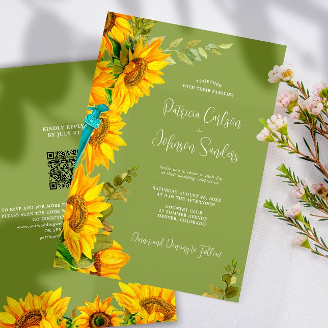 Invitación Boda de girasol de verano ruso código QR a RSVP (Subido por el creador)
