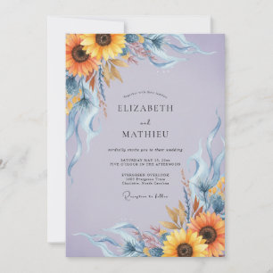Invitación Boda de girasol dorado, vincapervinca y eucalipto