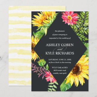Invitación Boda de girasol en amarillo con fondo oscuro