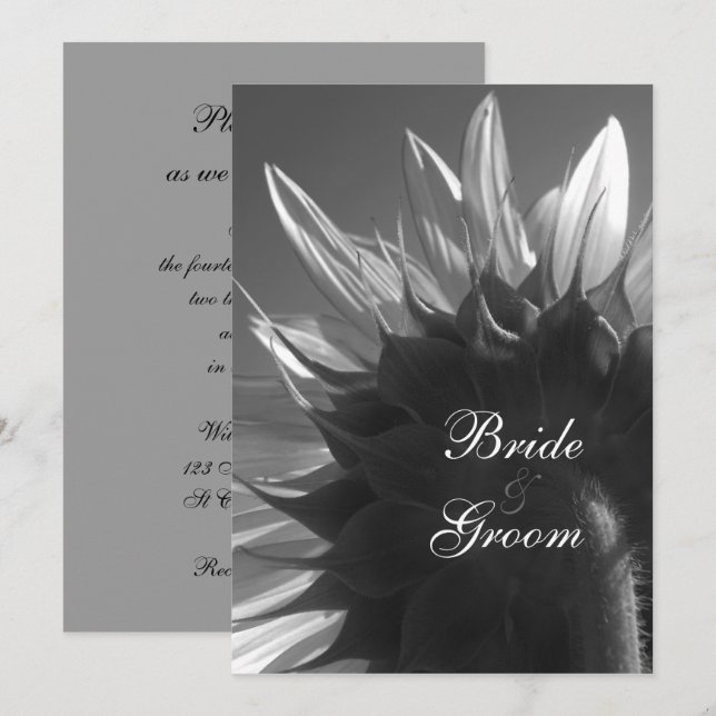 Invitación Boda de girasol en el jardín blanco negro (Anverso / Reverso)