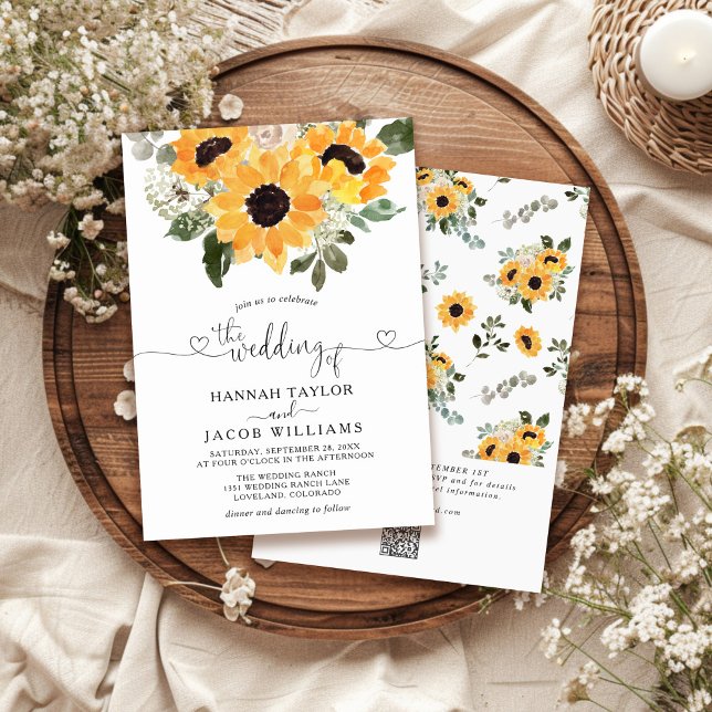 Invitación Boda de girasol eucalipto código QR RSVP  (Subido por el creador)