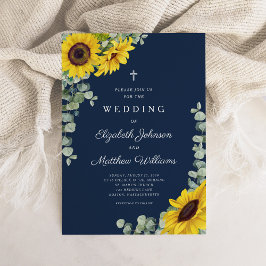Invitación Boda de girasol floral azul de la marina religiosa