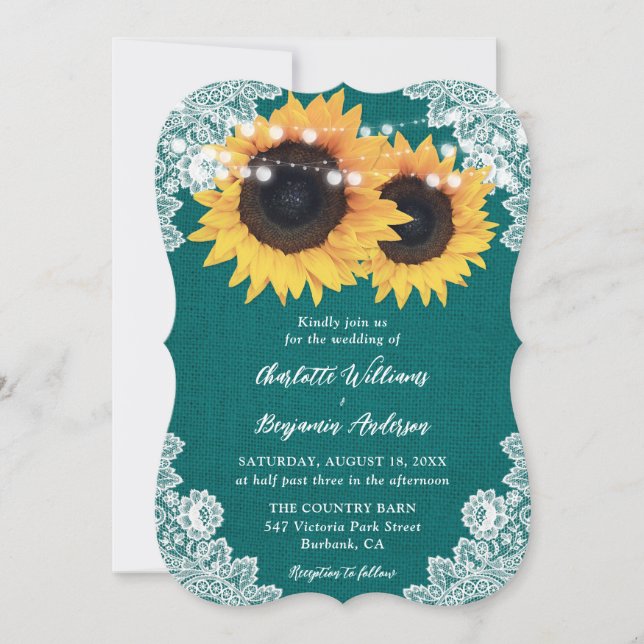 Invitación Boda de girasol floral de encaje del campo verde a (Anverso)
