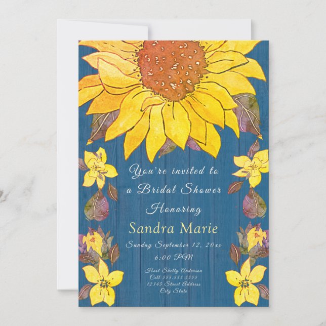 Invitación Boda de girasol floral rústico Bridal Shower Invi (Anverso)