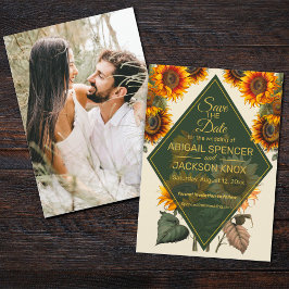Invitación Boda de girasol Forest Green Save the Date Card