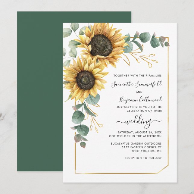 Invitación Boda de girasol geométrico floral (Anverso / Reverso)