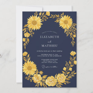 Invitación Boda de girasol mostaza eucalipto medianoche