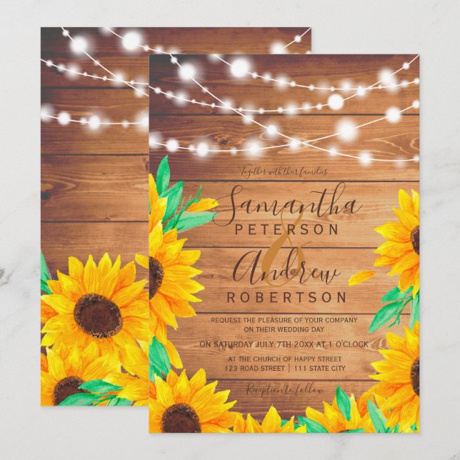 Invitación boda de girasol naranja rústico (Anverso / Reverso)
