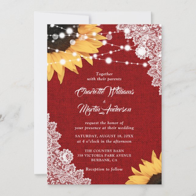 Invitación Boda de girasol rojo ruso (Anverso)