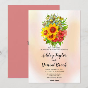 Invitación Boda de girasol rosa rosa de color de agua de Bouq