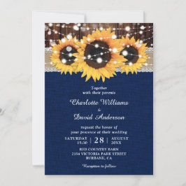 Invitación Boda de girasol ruso azul de la marina