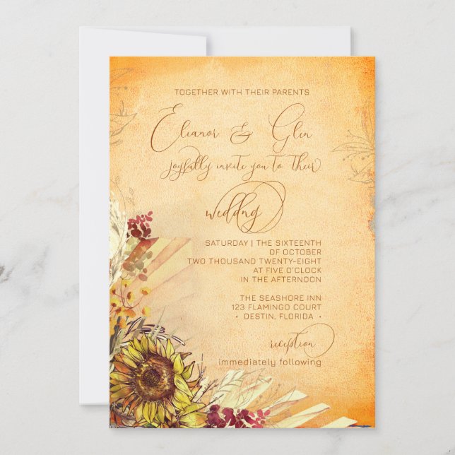 Invitación Boda de girasol ruso bohemio 2 (Anverso)