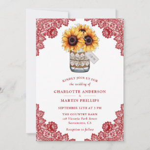 Invitación Boda de girasol ruso de encaje rojo