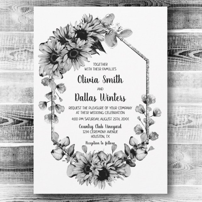 Invitación Boda de girasol ruso negro y blanco (Subido por el creador)
