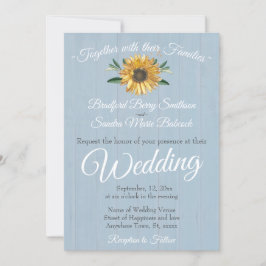 Invitación Boda de girasol Rustic Dusty Blue Barn Wood