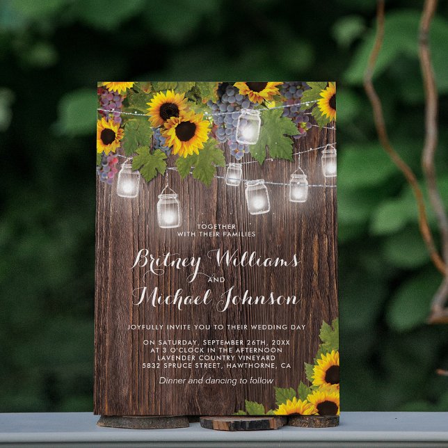 Invitación Boda de girasol Rustic Wood Vineyard (Subido por el creador)