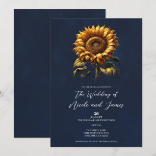 Invitación Boda de Girasol Rústico Azul 