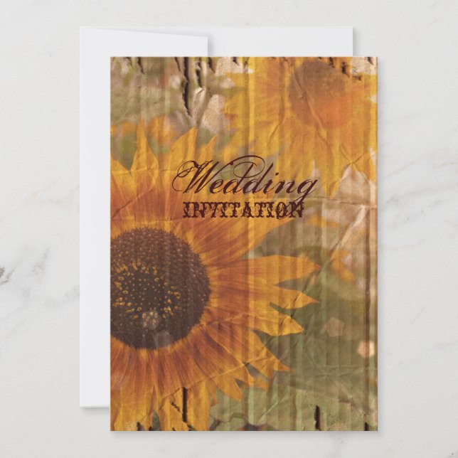 Invitación boda de girasol rústico de cartón (Anverso)