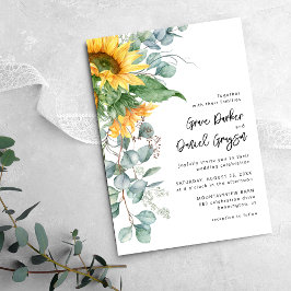 Invitación Boda de girasol rústico de eucalipto con informaci