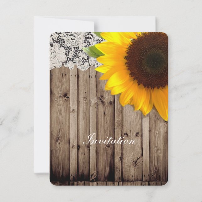 Invitación boda de girasol rústico de granero de encaje (Anverso)