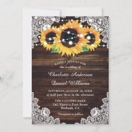 Invitación Boda de girasol rústico de madera de encaje