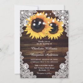 Invitación Boda de girasol rústico de madera de encaje