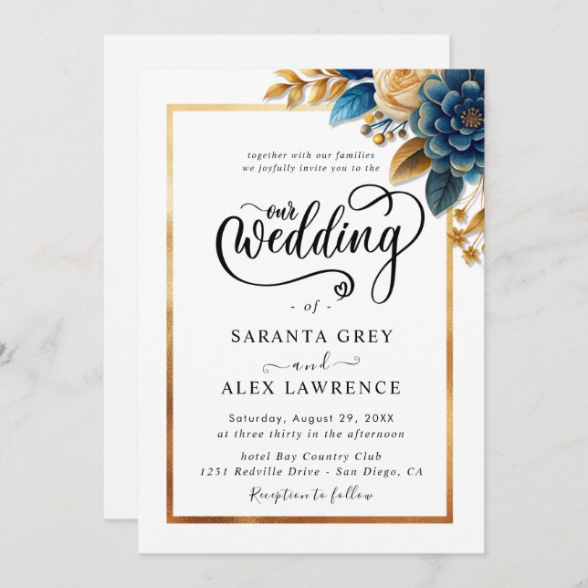 Invitación Boda de girasol simple (Anverso / Reverso)