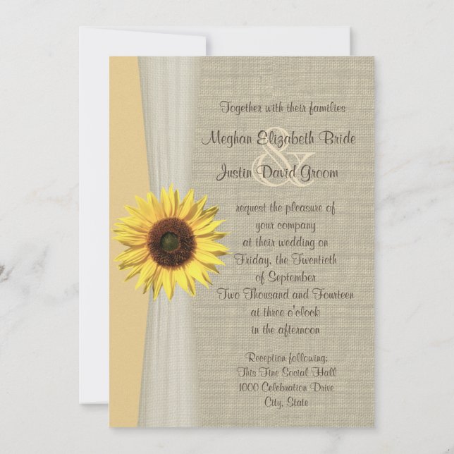 Invitación Boda de girasol y burlap (Reverso)