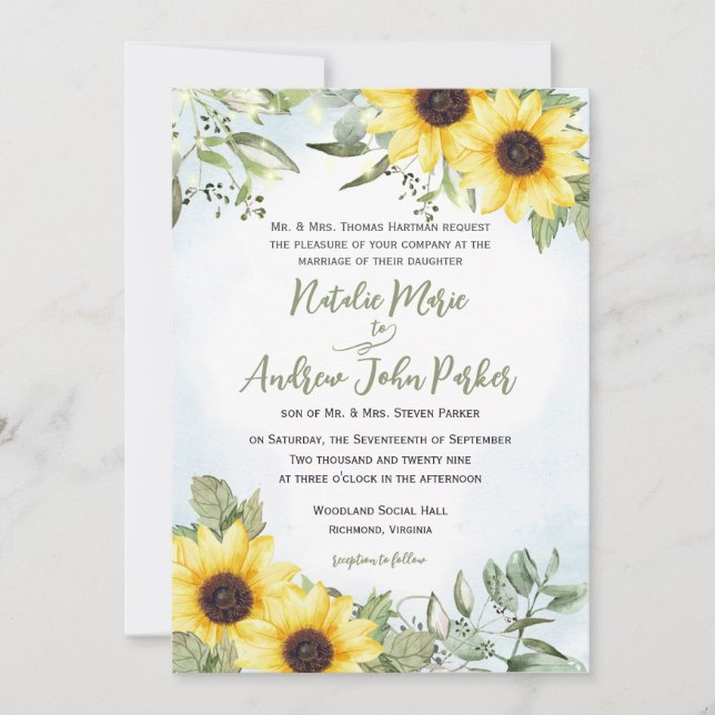Invitación Boda de girasol y vegetación (Anverso)
