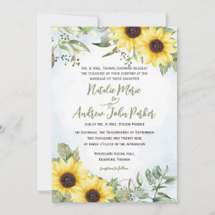 Invitación Boda de girasol y vegetación