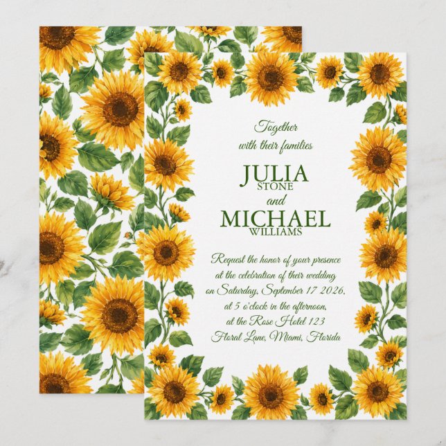 Invitación Boda de Girasoles (Anverso / Reverso)