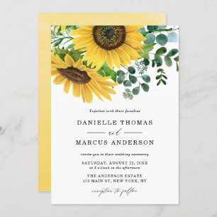 Invitación Boda de girasoles acuarelas y eucalipto