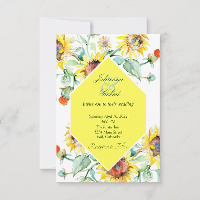 Invitación Boda de girasoles acuáticos soleados (Anverso)