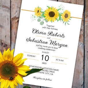 Invitación Boda de girasoles amarillo acuarela