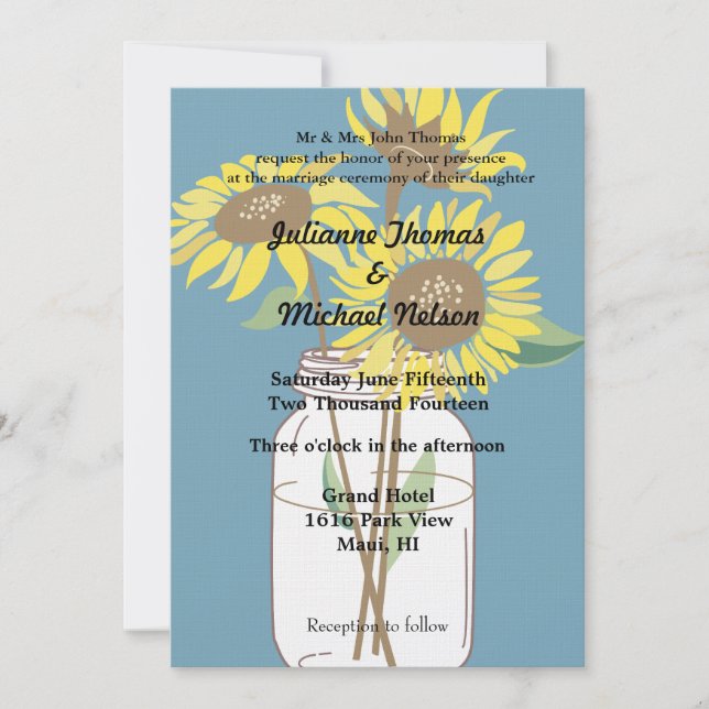 Invitación Boda de girasoles amarillos (Anverso)